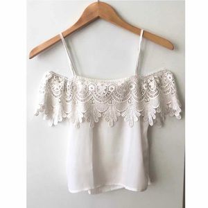 White Lace Overlay Off the Shoulder Tank Top